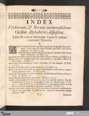 Index Verborum, & Rerum memorabilium Ordine Alphabetico dispositus