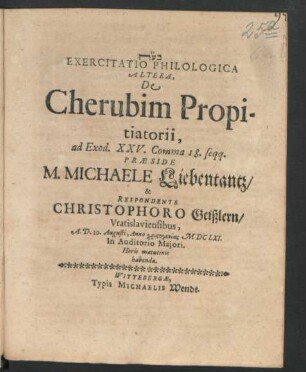 Exercitatio Philologica Altera De Cherubim Propitiatorii, ad Exod. XXV. Comma 18. seqq.