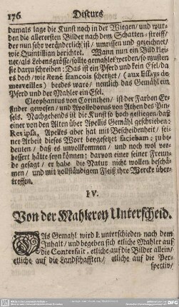 IV. Von der Mahlerey Unterscheid.