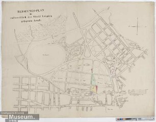 Bebauungs-Plan des südwestlich der Stadt Leipzig gelegenen Areals.