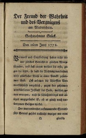 Sechszehntes Stück. Den 26ten Juny 1773.