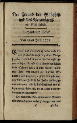 Sechszehntes Stück. Den 26ten Juny 1773.
