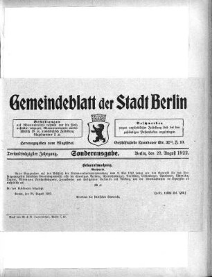 Sonderausgabe, 29. August 1922