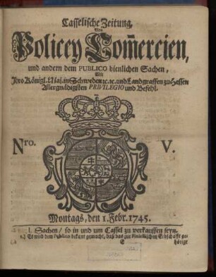 Nro. V, Montags, den 1. Febr. 1745
