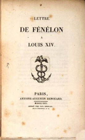 Lettre de Fénélon à Louis XIV
