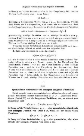 § 3. Symmetrische, alternirende und homogene imaginäre Funktionen.