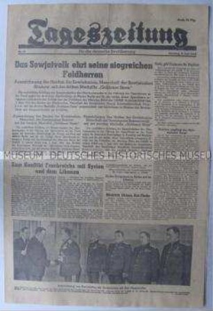 Regionale Tageszeitung der Roten Armee für die deutsche Bevölkerung u.a. zur Ehrung der sowjetischen Feldherren in Moskau