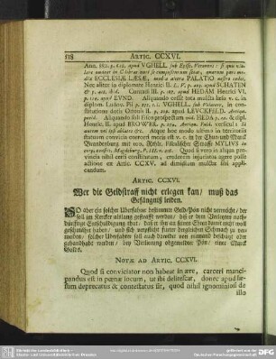 Artic. CCXVI. Wer die Geldstraff nicht erlegen kan, muß das Gefängniß leiden