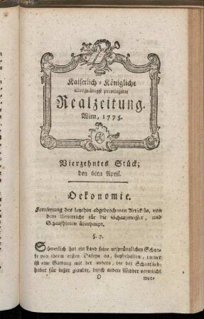 Vierzehntes Stück; den 6ten April. Wien, 1775.