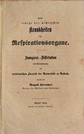 Über einige der wichtigsten Krankheiten der Respirations-Organe