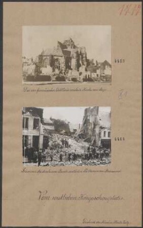 Die von französischer Artillerie zerstörte Kirche von Roye