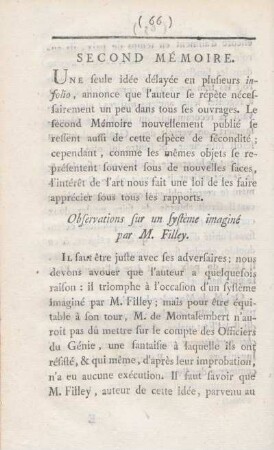 Observations sur un système imaginé par M. Filley