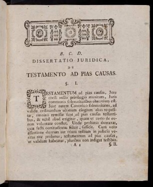 3-16, B. C. D. Dissertatio Juridica De Testamento Ad Pias Causas. Corollaria.