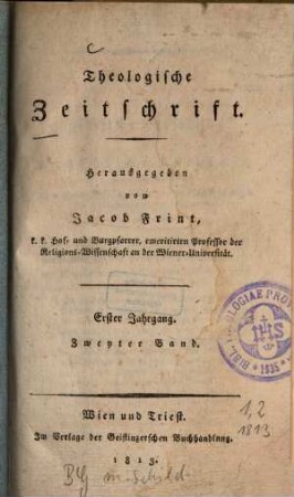 Theologische Zeitschrift. 1,2. 1813
