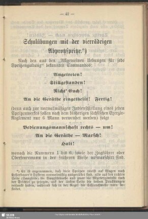Schulübungen mit der vierrädrigen Abprotzspritze