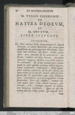 M. Tullii Ciceronis De Natura Deorum, Ad M. Brutum, Liber Secundus.