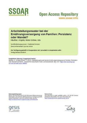 Arbeitsteilungsmuster bei der Ernährungsversorgung von Familien: Persistenz oder Wandel?