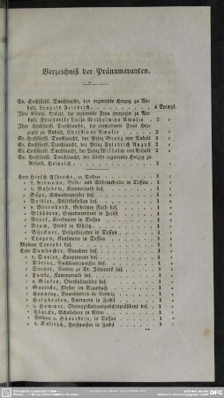 Verzeichnis der Pränumeranten