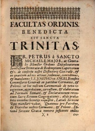 Ceremoniale P. P. Discalceatorum Ordinis SS. Trinitatis redempt. Captivorum