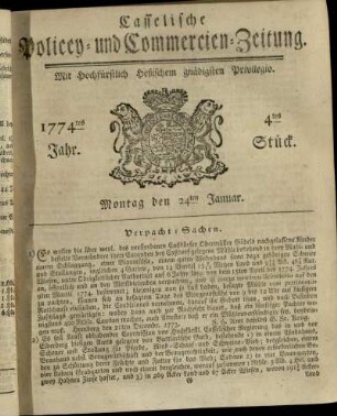 4tes Stueck, Montag den 24ten Januar 1774