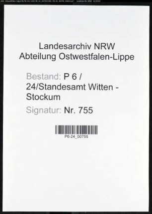 Sterberegister Standesamt Witten-Stockum