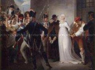Marie Antoinette, Königin von Frankreich (1774-1792), wird am Morgen des 16. Oktobers 1793 zur Hinrichtung geführt
