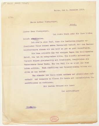 Brief an Lothar Windsperger : 04.12.1919