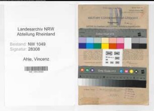 Entnazifizierung Vincenz Ahle , geb. 27.12.1913 (Kaufmaennischer Angestellter)
