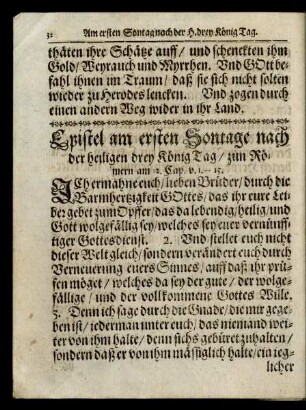 Epistel am ersten Sontage nach der heiligen drey König Tag/ ...