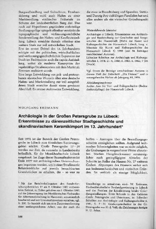 Archäologie in der Großen Petersgrube zu Lübeck: Erkenntnisse zu dänenzeitlicher Stadtgeschichte und skandinavischem Keramikimport im 13. Jahrhundert
