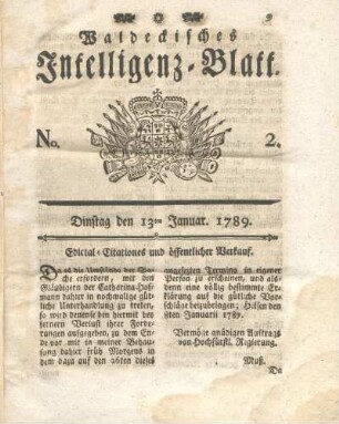 No. 2, Dinstag den 13ten Januar 1789