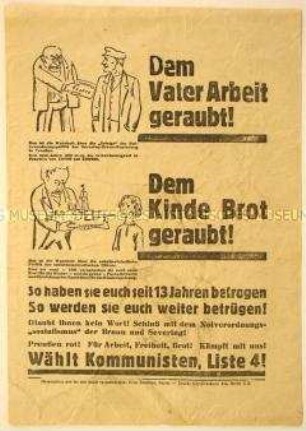 Programmatischer Wahlaufruf der Kommunistischen Partei Deutschlands gegen den "Notverordnungssozialismus" der Regierung Braun und Severing