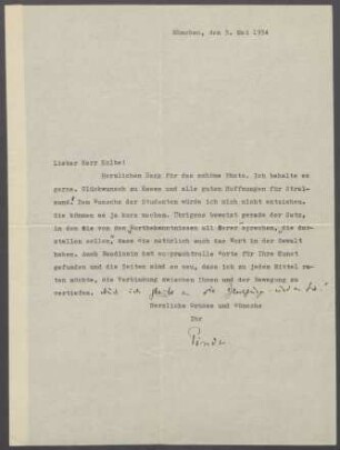 Brief von Wilhelm Pinder an Georg Kolbe