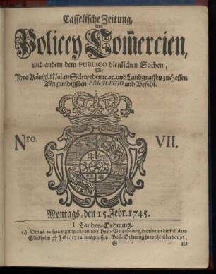 Nro. VII, Montags, den 15. Febr. 1745
