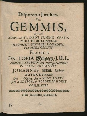 Disputatio Iuridica De Gemmis