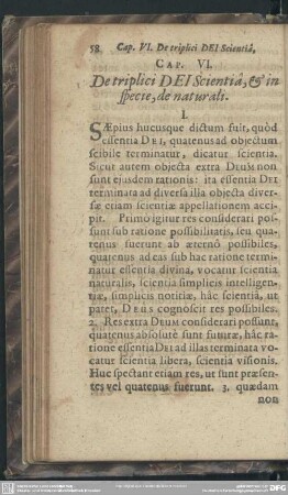 Cap. VI. De triplici Dei Scientia, & in specie, de naturali