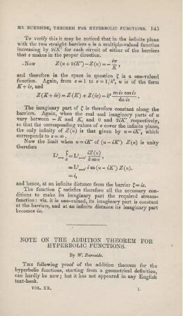 Note on the addition theorem for hyperbolic functions.