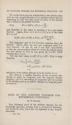 Note on the addition theorem for hyperbolic functions.