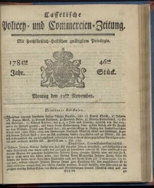 1781tes Jahr. 46tes Stück. Montag den 12ten November