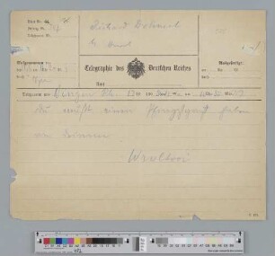Telegramm an Richard Dehmel