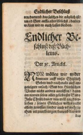 Endlicher Beschluß diß Büchleins. Der 15. Artickel.