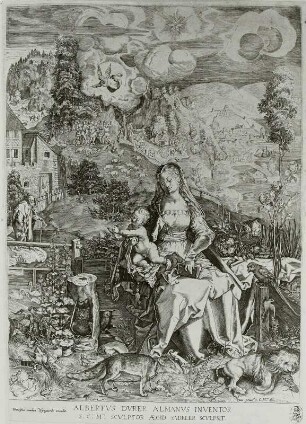 Madonna mit Kind in einer Landschaft