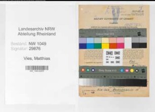 Entnazifizierung Matthias Vies , geb. 22.06.1898 (Bahnsekretaer)