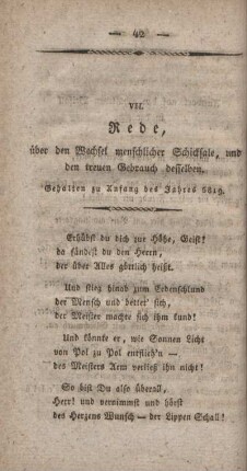 VII. Rede, über den Wechsel menschlicher Schicksale, und den treuen Gebrauch desselben.