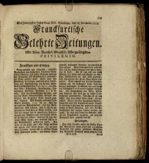Num. XCI. Dienstags, den 18. Novembr. 1755 - Num. C. Dienstags, den 16. Decembr. 1755