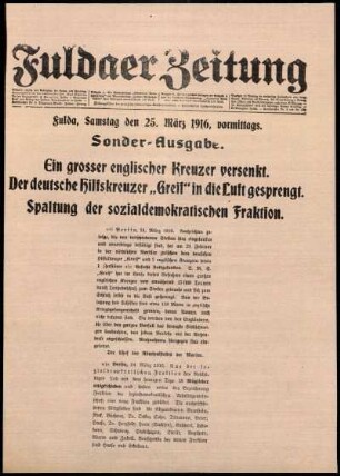 Erste Ausgabe vom Samstag, den 25. März 1916.
