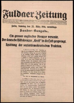 Erste Ausgabe vom Samstag, den 25. März 1916.