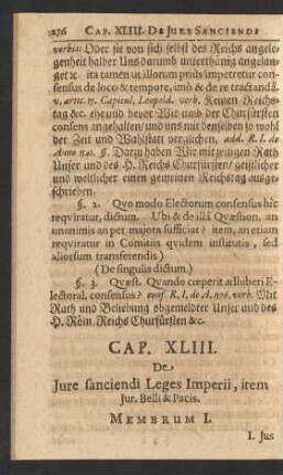 Cap. XLIII. De Jure sanciendi Leges Imperii, item Jur. Belli & Pacis.