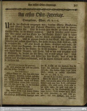 Am ersten Oster-Feyertage. Evangelium, Marc. 16. v. 1-8