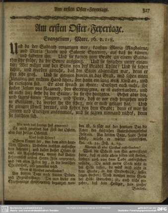 Am ersten Oster-Feyertage. Evangelium, Marc. 16. v. 1-8